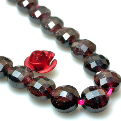 YesBeads Natural Red Garnet gemstone micro faceted coin loose beads wholesale jewelry making 6mm 8mm 15" strand
