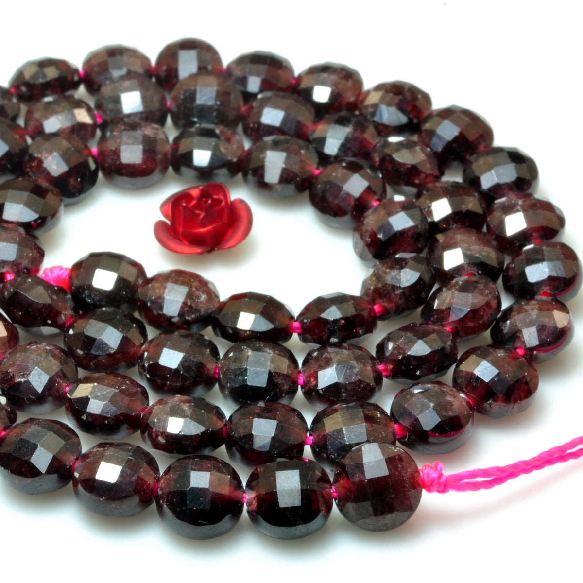YesBeads Natural Red Garnet gemstone micro faceted coin loose beads wholesale jewelry making 6mm 8mm 15" strand