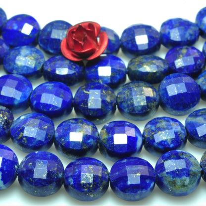 YesBeads Natural Lapis Lazuli A grade micro faceted coin loose beads wholesale gemstone jewelry making 15"full strand
