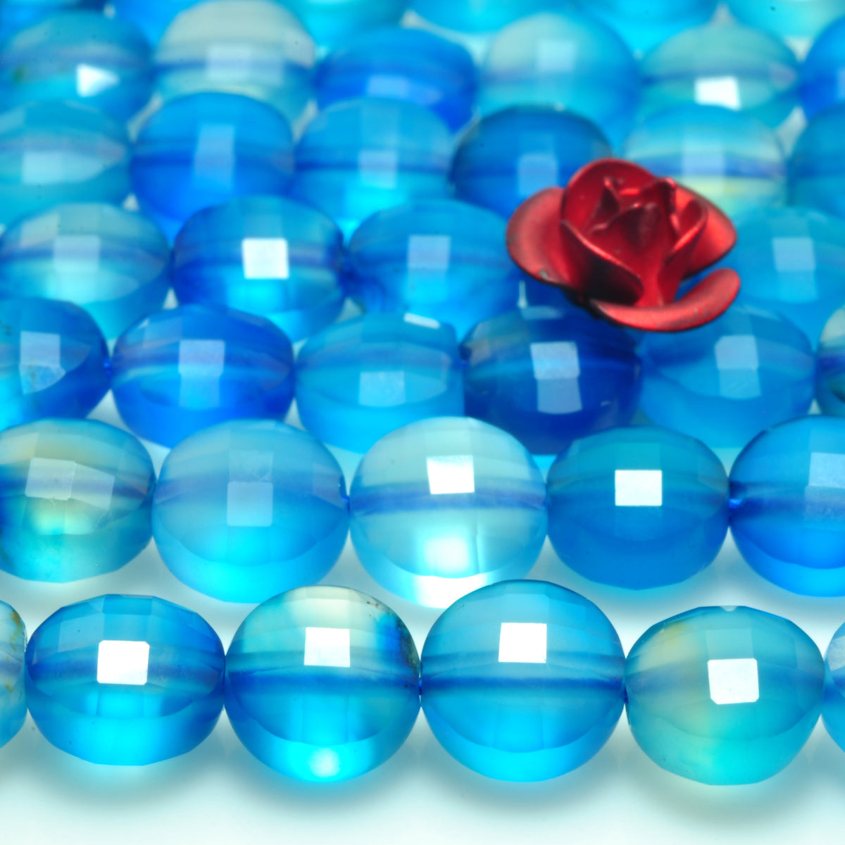 YesBeads Blue Agate micro faceted coin loose beads wholesale gemstone jewelry 6mm