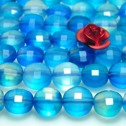 YesBeads Blue Agate micro faceted coin loose beads wholesale gemstone jewelry 6mm