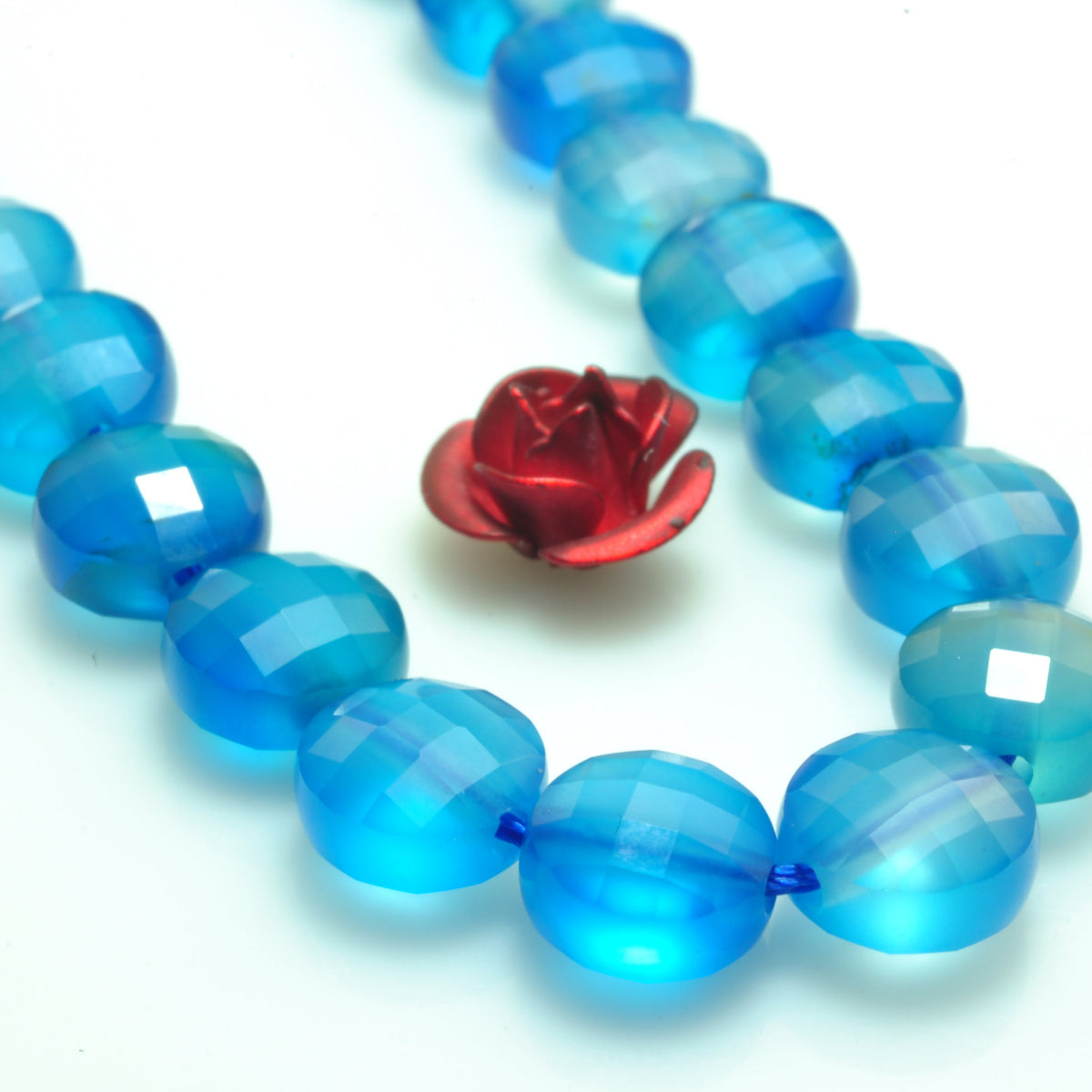 YesBeads Blue Agate micro faceted coin loose beads wholesale gemstone jewelry 6mm