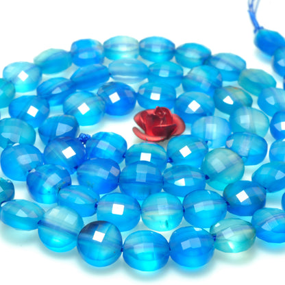 YesBeads Blue Agate micro faceted coin loose beads wholesale gemstone jewelry 6mm