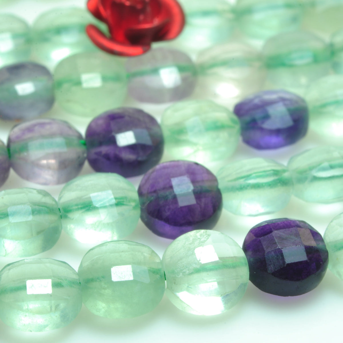 YesBeads natural Fluorite gemstone micro faceted coin loose beads wholesale jewelry 6mm 15"