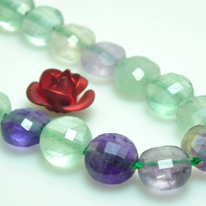 YesBeads natural Fluorite gemstone micro faceted coin loose beads wholesale jewelry 6mm 15"
