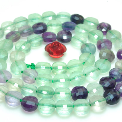 YesBeads natural Fluorite gemstone micro faceted coin loose beads wholesale jewelry 6mm 15"