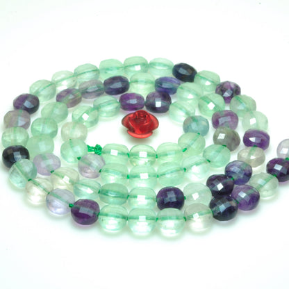 YesBeads natural Fluorite gemstone micro faceted coin loose beads wholesale jewelry 6mm 15"