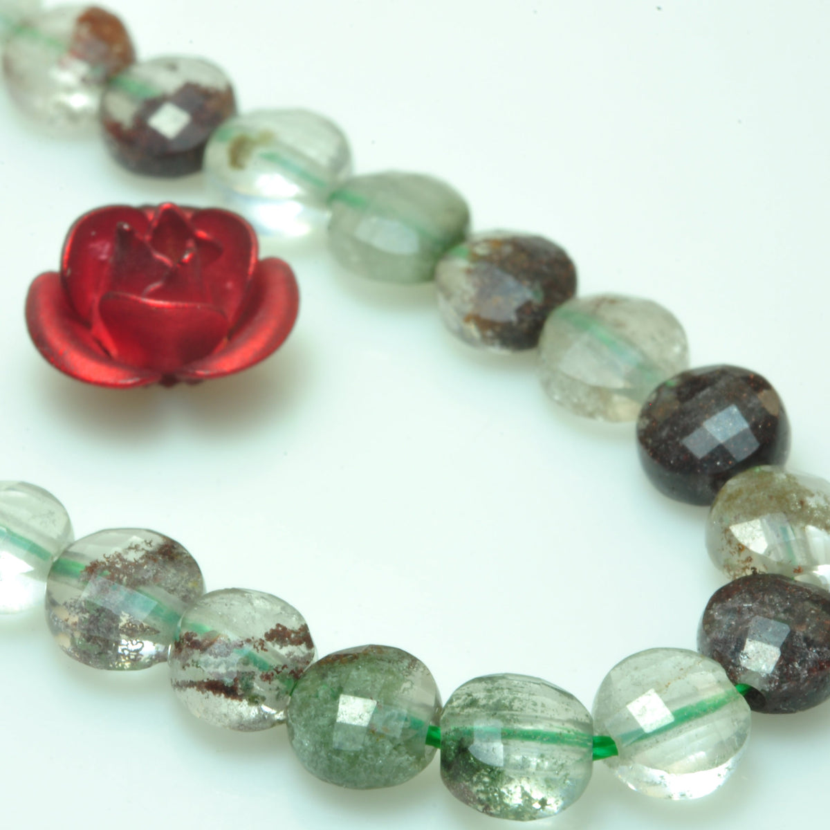 YesBeads natural green Phantom Quartz micro faceted coin loose beads wholesale gemstone jewelry making 4mm 15"