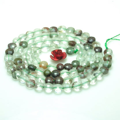 YesBeads natural green Phantom Quartz micro faceted coin loose beads wholesale gemstone jewelry making 4mm 15"