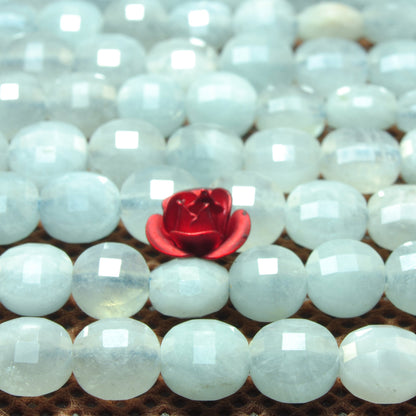 YesBeads Natural Aquamarine gemstone A grade micro faceted coin loose beads wholesale jewelry making 6mm 15"