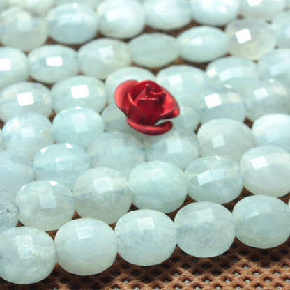 YesBeads Natural Aquamarine gemstone A grade micro faceted coin loose beads wholesale jewelry making 6mm 15"