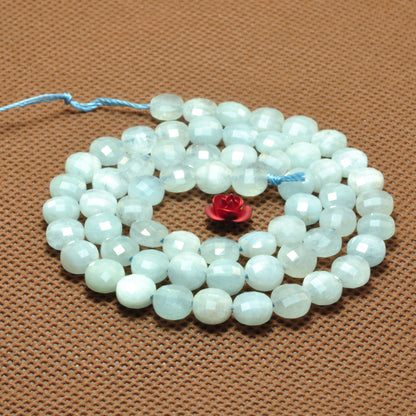 YesBeads Natural Aquamarine gemstone A grade micro faceted coin loose beads wholesale jewelry making 6mm 15"
