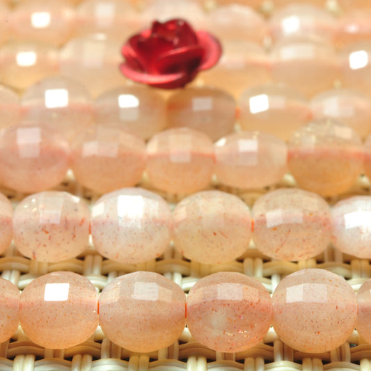 YesBeads natural orange Sunstone micro faceted coin loose beads wholesale gemstone jewelry making 15"full strand