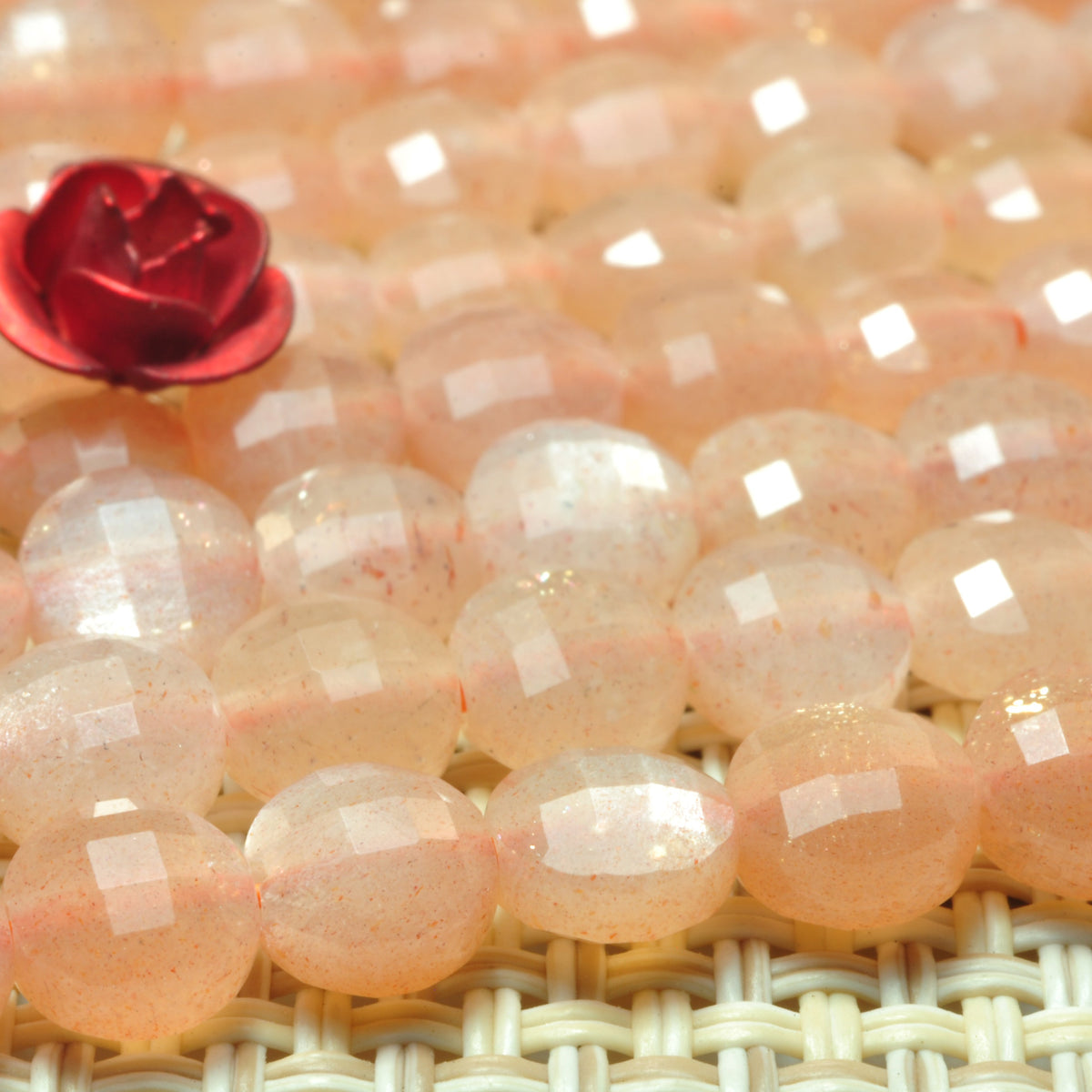 YesBeads natural orange Sunstone micro faceted coin loose beads wholesale gemstone jewelry making 15"full strand