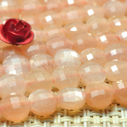 YesBeads natural orange Sunstone micro faceted coin loose beads wholesale gemstone jewelry making 15"full strand