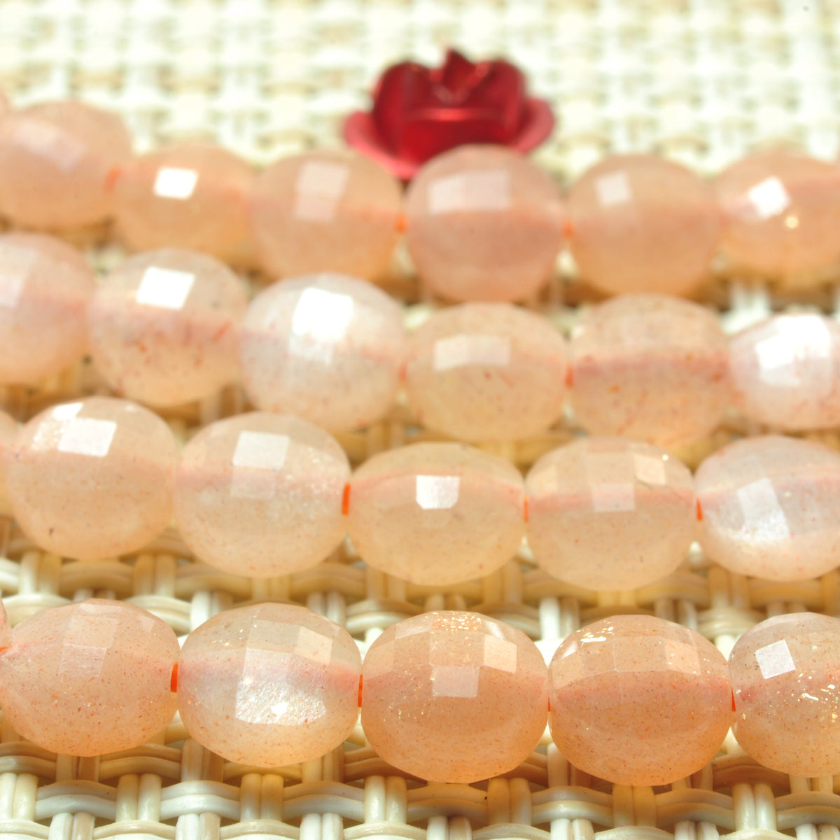 YesBeads natural orange Sunstone micro faceted coin loose beads wholesale gemstone jewelry making 15"full strand