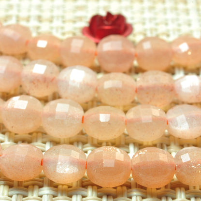 YesBeads natural orange Sunstone micro faceted coin loose beads wholesale gemstone jewelry making 15"full strand
