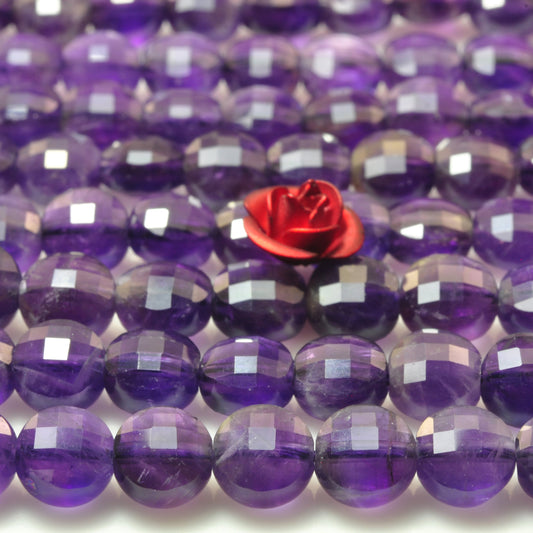 YesBeads Natural Dark Amethyst gemstone micro faceted coin loose beads wholesale jewelry making 15"