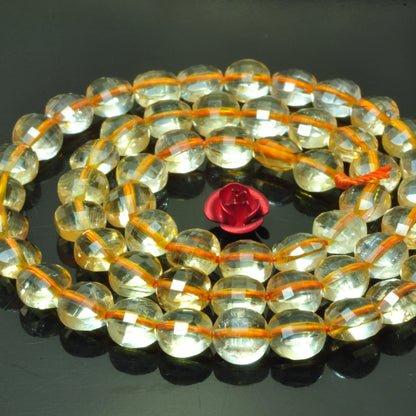 Natural Citrine micro faceted coin loose beads yellow crystal wholesale gemstone jewelry making bracelet necklace diy