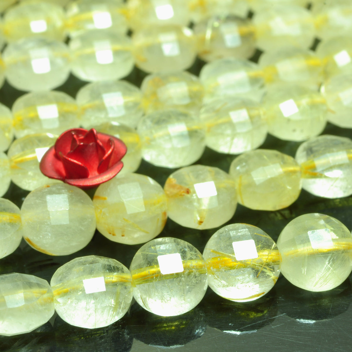 YesBeads natural golden rutilated quartz faceted coin loose beads wholesale yellow gemstone 6mm