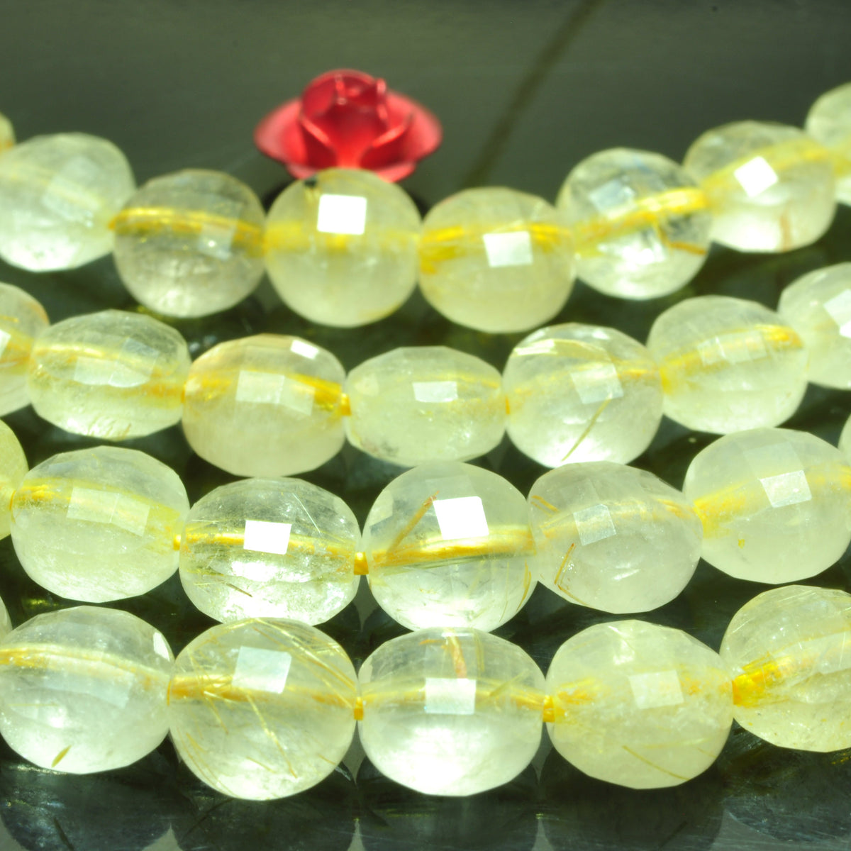 YesBeads natural golden rutilated quartz faceted coin loose beads wholesale yellow gemstone 6mm