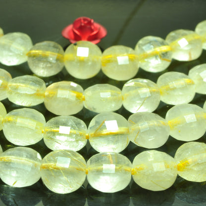 YesBeads natural golden rutilated quartz faceted coin loose beads wholesale yellow gemstone 6mm