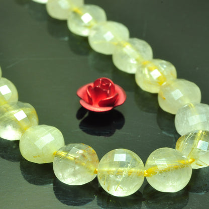 YesBeads natural golden rutilated quartz faceted coin loose beads wholesale yellow gemstone 6mm