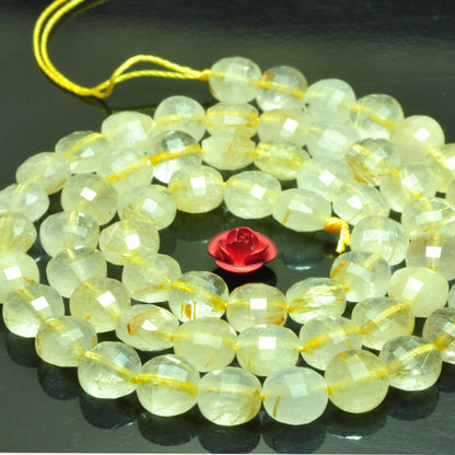 YesBeads natural golden rutilated quartz faceted coin loose beads wholesale yellow gemstone 6mm