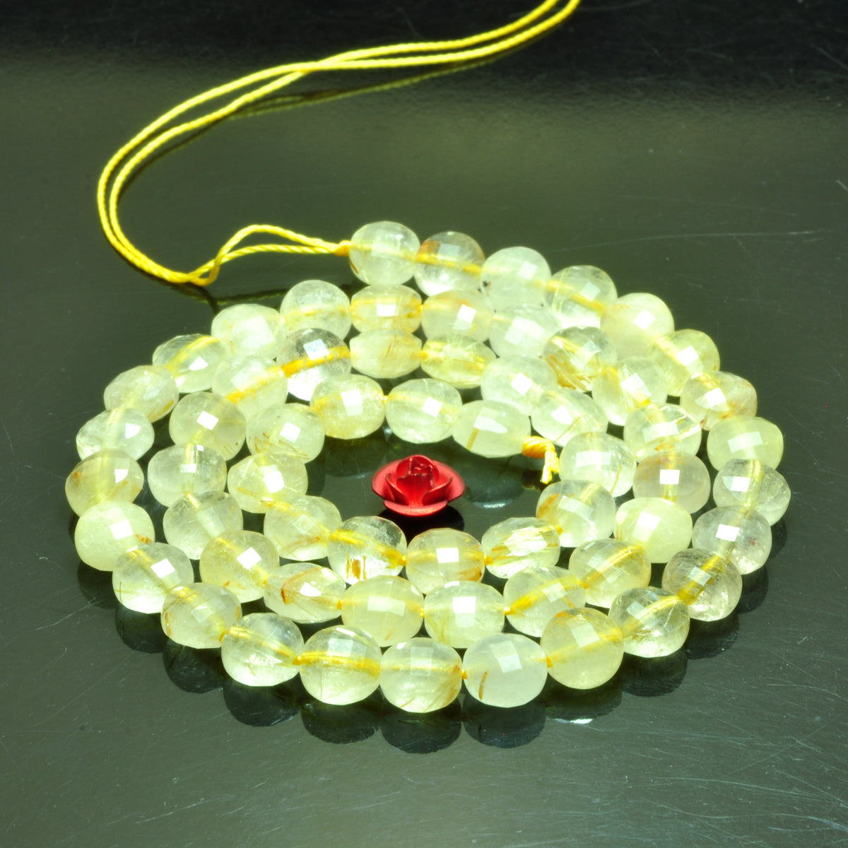 YesBeads natural golden rutilated quartz faceted coin loose beads wholesale yellow gemstone 6mm