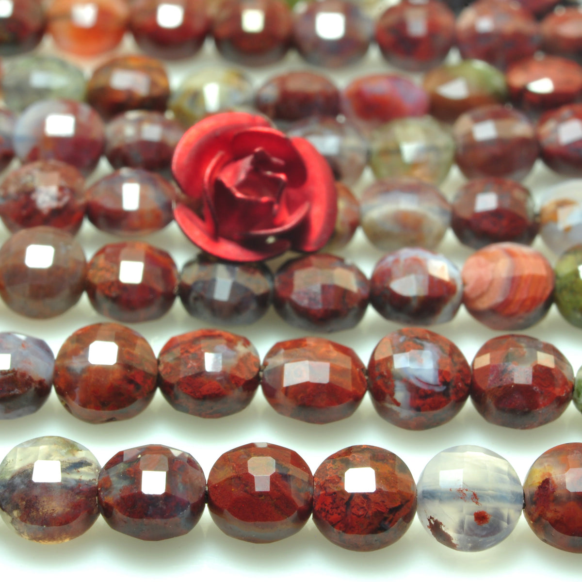 YesBeads natural Red Lightning Agate micro faceted coin loose beads whoelsale gemstone jewelry making 15"