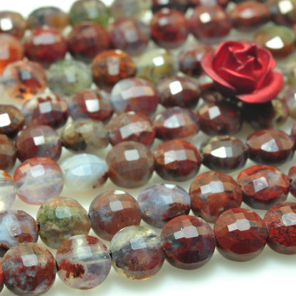 YesBeads natural Red Lightning Agate micro faceted coin loose beads whoelsale gemstone jewelry making 15"