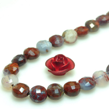 YesBeads natural Red Lightning Agate micro faceted coin loose beads whoelsale gemstone jewelry making 15"