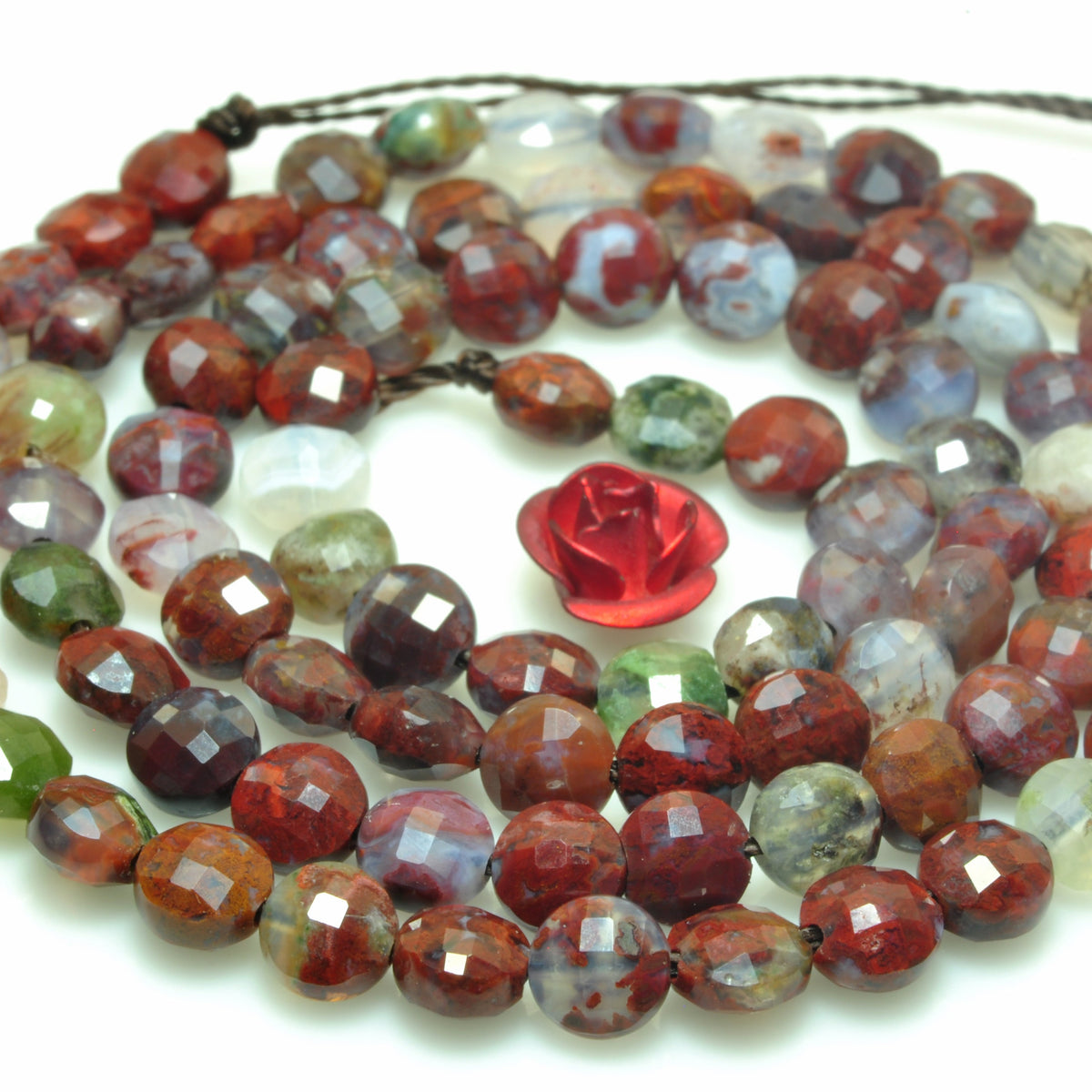 YesBeads natural Red Lightning Agate micro faceted coin loose beads whoelsale gemstone jewelry making 15"