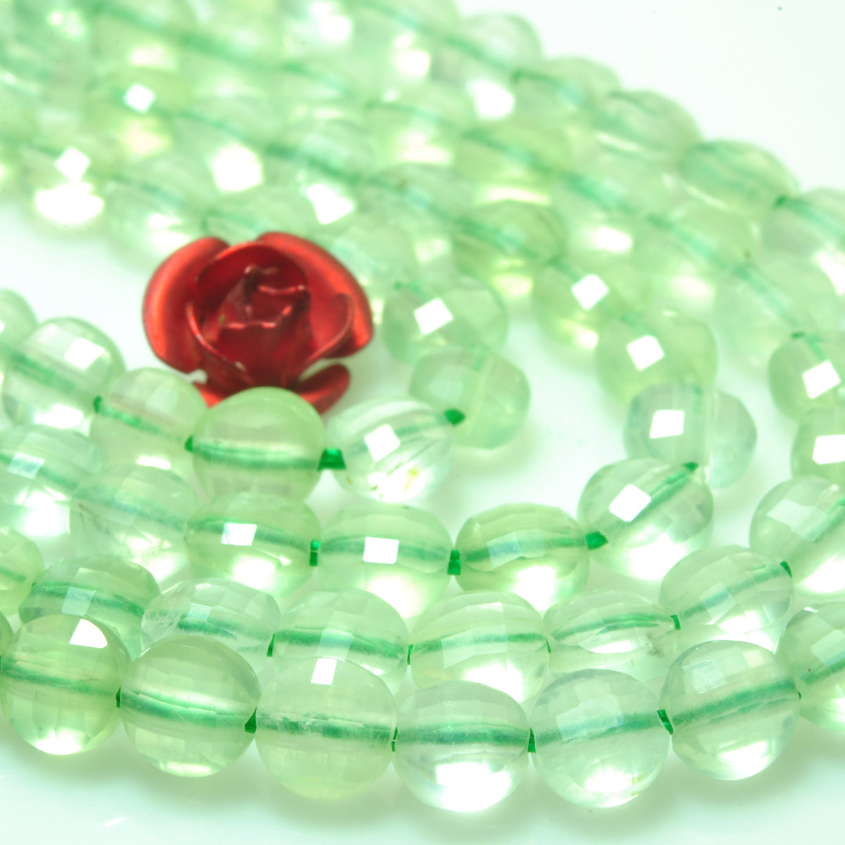Natural green Prehnite gemstone micro faceted coin loose beads wholesale jewelry making 15"