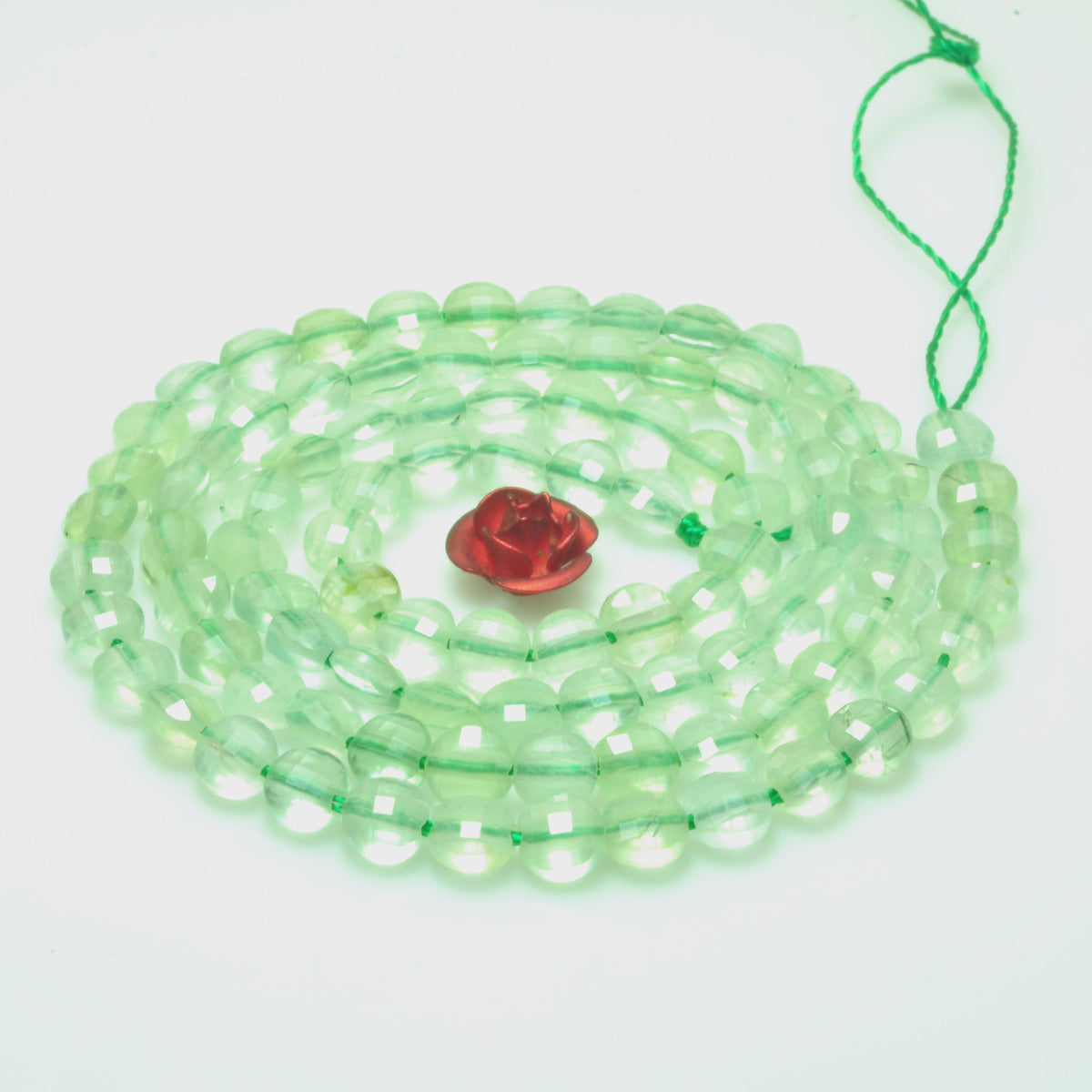 Natural green Prehnite gemstone micro faceted coin loose beads wholesale jewelry making 15"