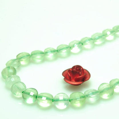 Natural green Prehnite gemstone micro faceted coin loose beads wholesale jewelry making 15"