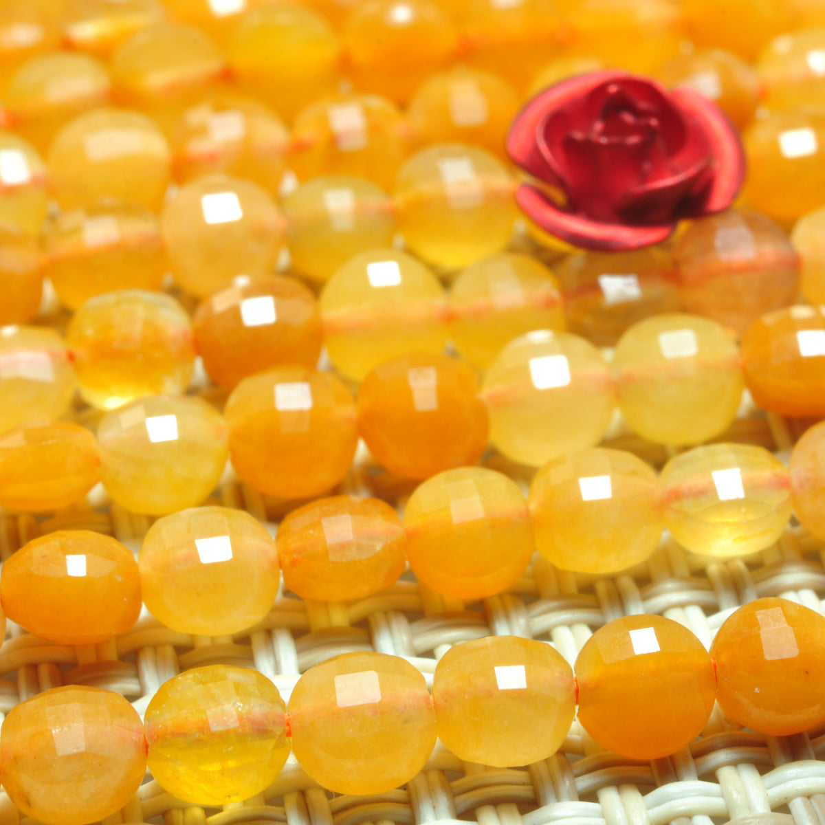 YesBeads natural yellow Jade micro faceted coin loose beads wholesale gemstone jewelry making 4mm 15"