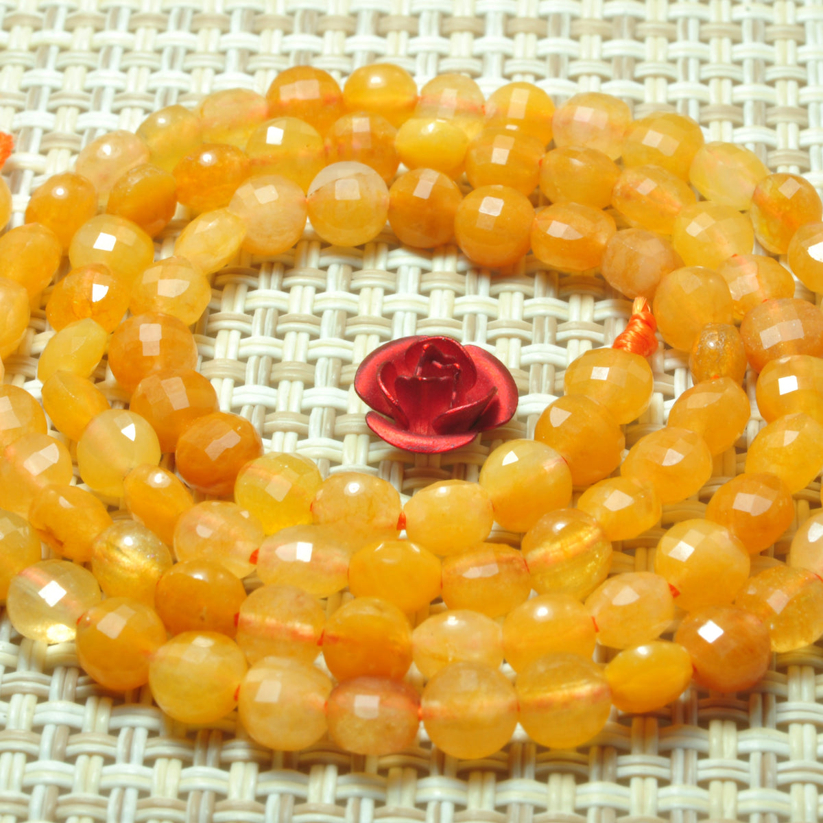 YesBeads natural yellow Jade micro faceted coin loose beads wholesale gemstone jewelry making 4mm 15"