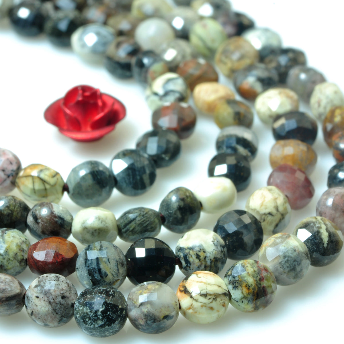 YesBeads Natural Silver Leaf Jasper micro faceted coin loose beads wholesale gemstone jewelry 15"