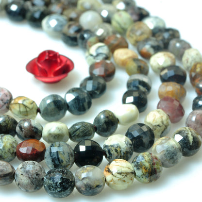 YesBeads Natural Silver Leaf Jasper micro faceted coin loose beads wholesale gemstone jewelry 15"