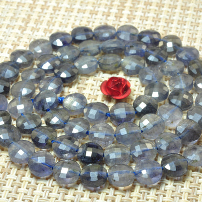 YesBeads natural blue Iolite gemstone micro faceted coin loose beads wholesale jewelry making 15"full strand
