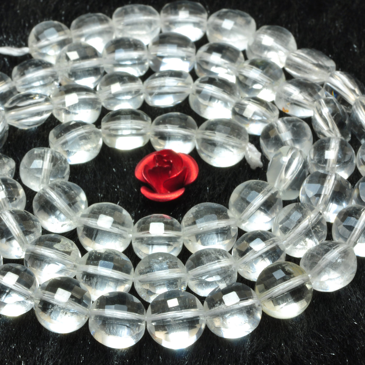 Natural white Rock Crystal micro faceted coin loose beads clear quartz wholesale gemstone jewelry making 6mm 15"