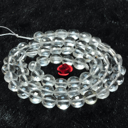 Natural white Rock Crystal micro faceted coin loose beads clear quartz wholesale gemstone jewelry making 6mm 15"