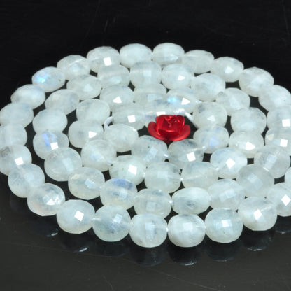 YesBeads natural rainbow Moonstone A grade gemstone micro faceted coin loose beads wholesale jewelry making 15"