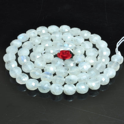 YesBeads natural rainbow Moonstone A grade gemstone micro faceted coin loose beads wholesale jewelry making 15"