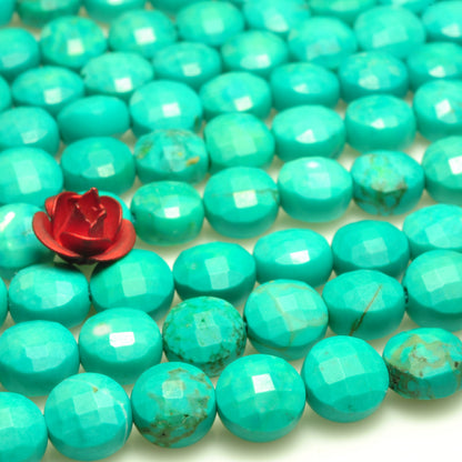 YesBeads Green Turquoise micro faceted coin loose beads wholesale gemstone jewelry making 6mm 15"