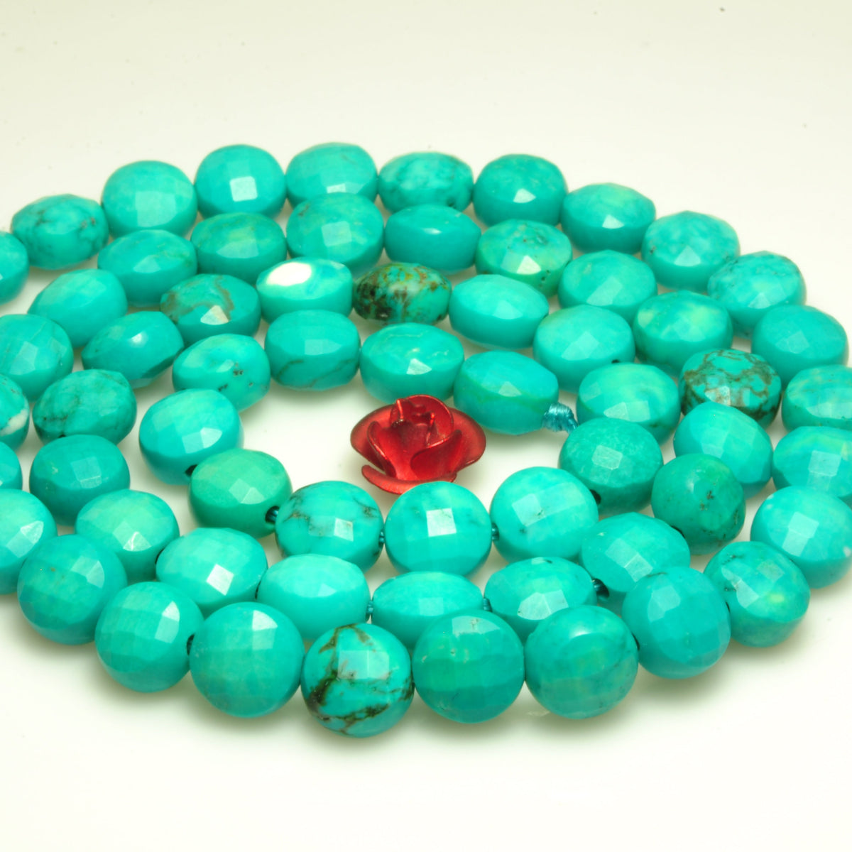 YesBeads Green Turquoise micro faceted coin loose beads wholesale gemstone jewelry making 6mm 15"