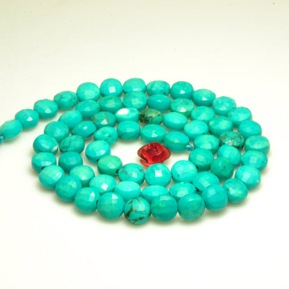 YesBeads Green Turquoise micro faceted coin loose beads wholesale gemstone jewelry making 6mm 15"