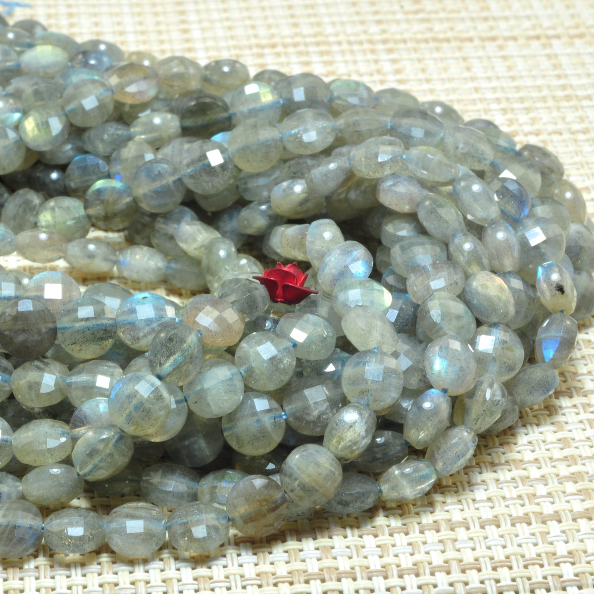 Natural Labradorite micro faceted coin loose beads wholesale gemstone jewelry making bracelet necklace diy