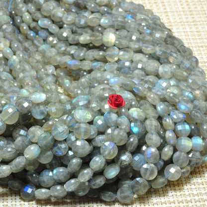 Natural Labradorite micro faceted coin loose beads wholesale gemstone jewelry making bracelet necklace diy